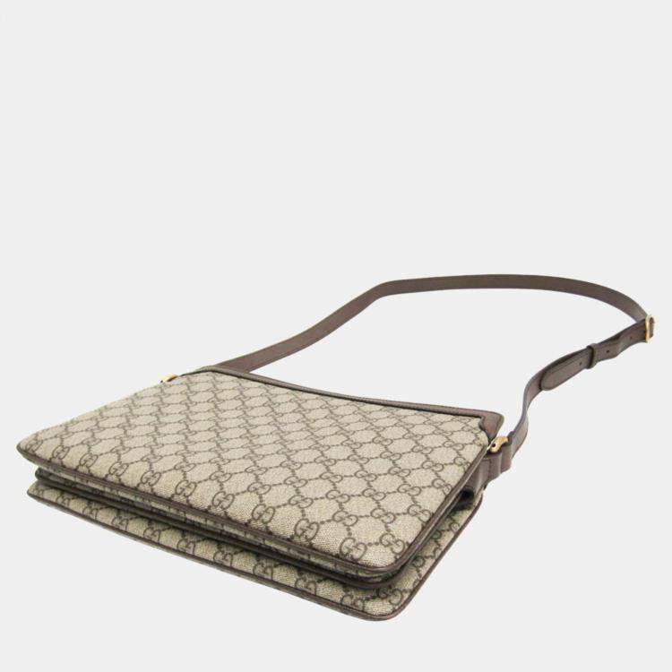 Pre Owned Gucci Beige Brown Medium GG Supreme Shoulder Bag