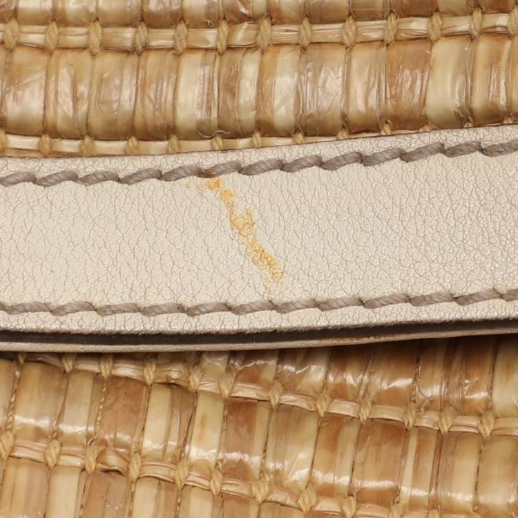 Pre Owned Gucci Beige/Cream Leather and Straw Peggy Hobo