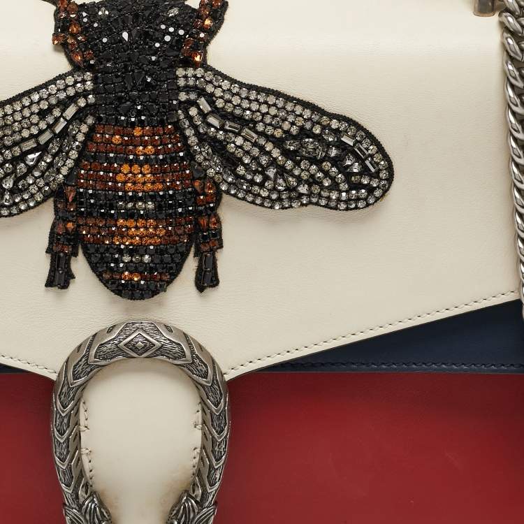 Pre Owned Gucci Tricolor Leather Medium Bee Embellished Dionysus Shoulder Bag