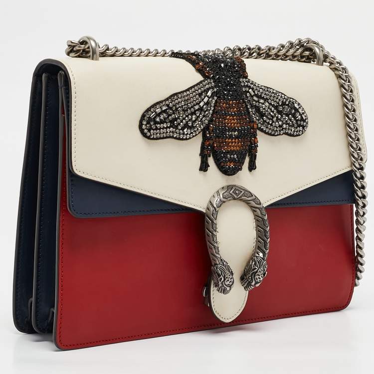 Pre Owned Gucci Tricolor Leather Medium Bee Embellished Dionysus Shoulder Bag