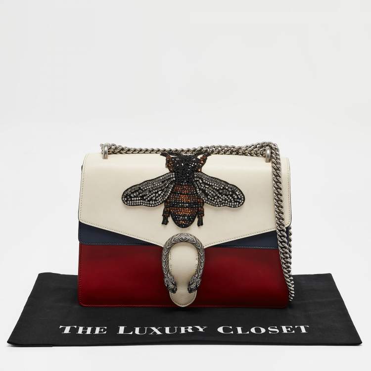 Pre Owned Gucci Tricolor Leather Medium Bee Embellished Dionysus Shoulder Bag