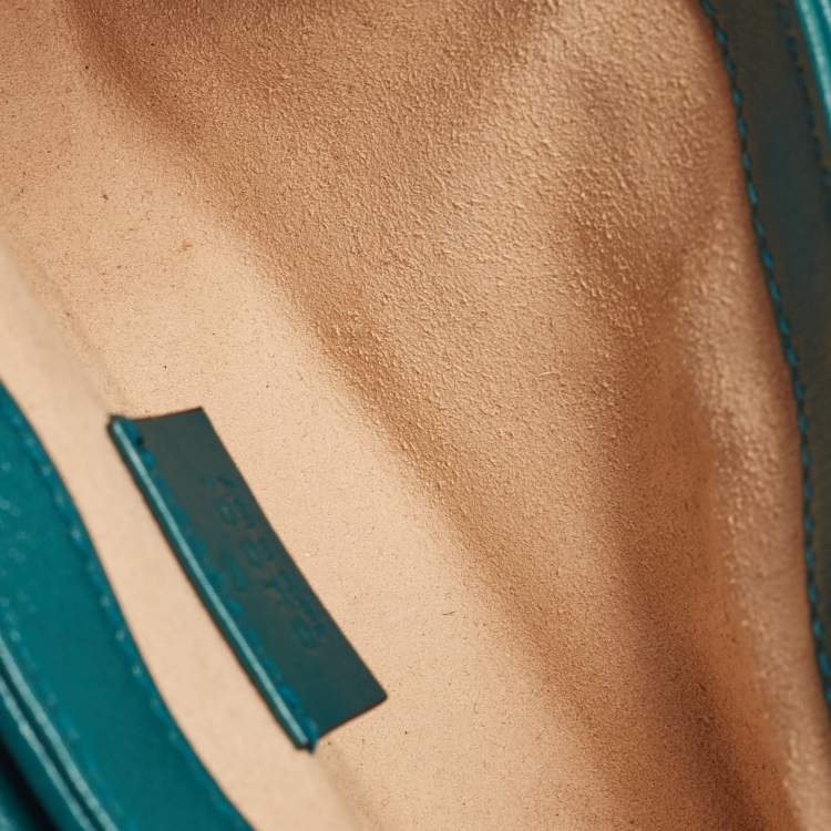 Pre Owned Gucci Blue/Green Diagonal Quilt Leather Super Mini GG Marmont Torchon Shoulder Bag