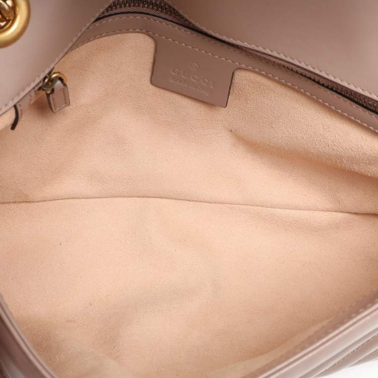 Pre Owned Gucci Nude Pink Matelassé Leather Small GG Marmont Shoulder Bag
