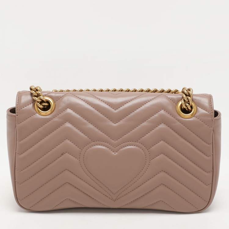 Pre Owned Gucci Nude Pink Matelassé Leather Small GG Marmont Shoulder Bag