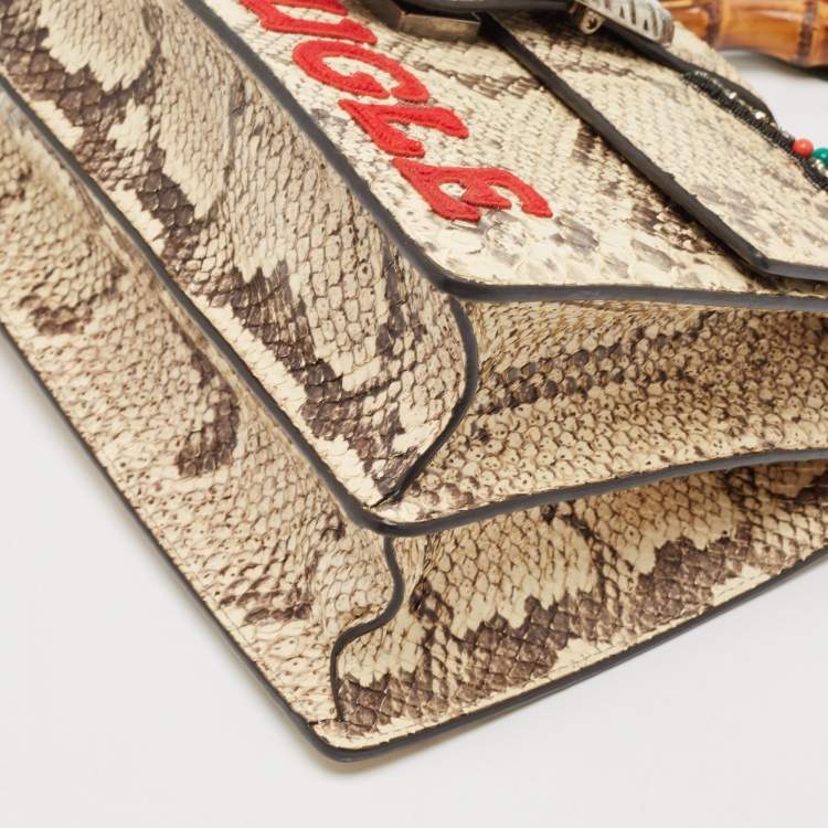 Pre Owned Gucci Cream Python Medium Dionysus Bamboo Top Handle Bag