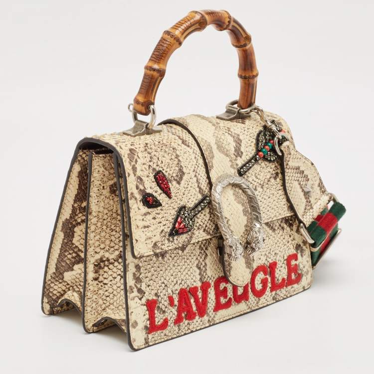 Pre Owned Gucci Cream Python Medium Dionysus Bamboo Top Handle Bag