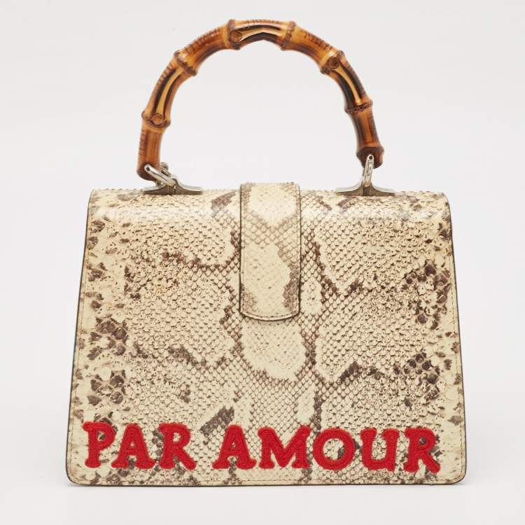 Pre Owned Gucci Cream Python Medium Dionysus Bamboo Top Handle Bag