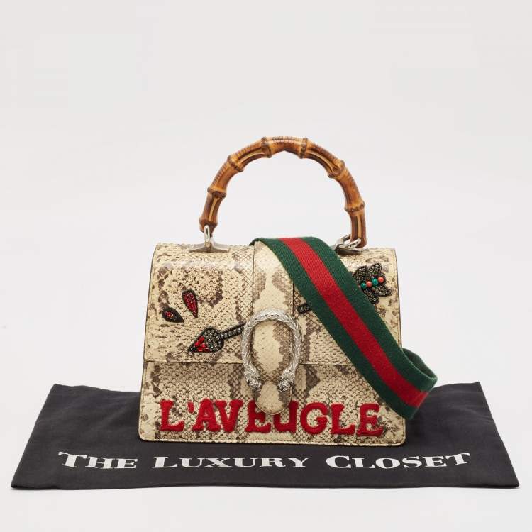 Pre Owned Gucci Cream Python Medium Dionysus Bamboo Top Handle Bag