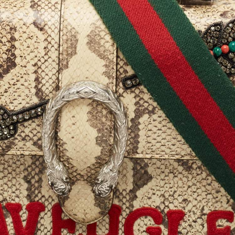 Pre Owned Gucci Cream Python Medium Dionysus Bamboo Top Handle Bag