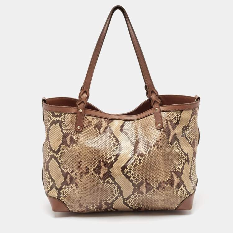 Pre Owned Gucci Brown Python and Leather Craft Tote