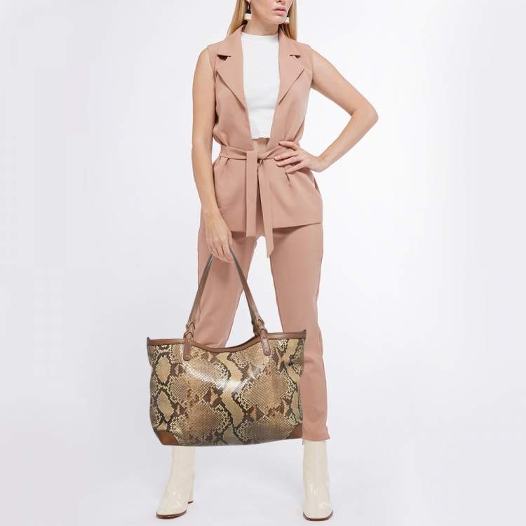 Pre Owned Gucci Brown Python and Leather Craft Tote