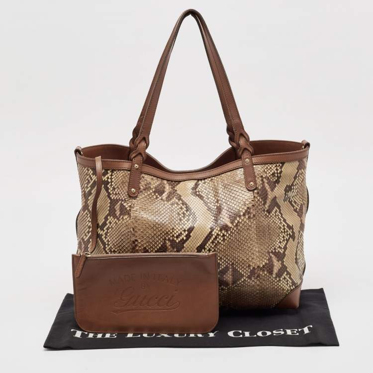 Pre Owned Gucci Brown Python and Leather Craft Tote