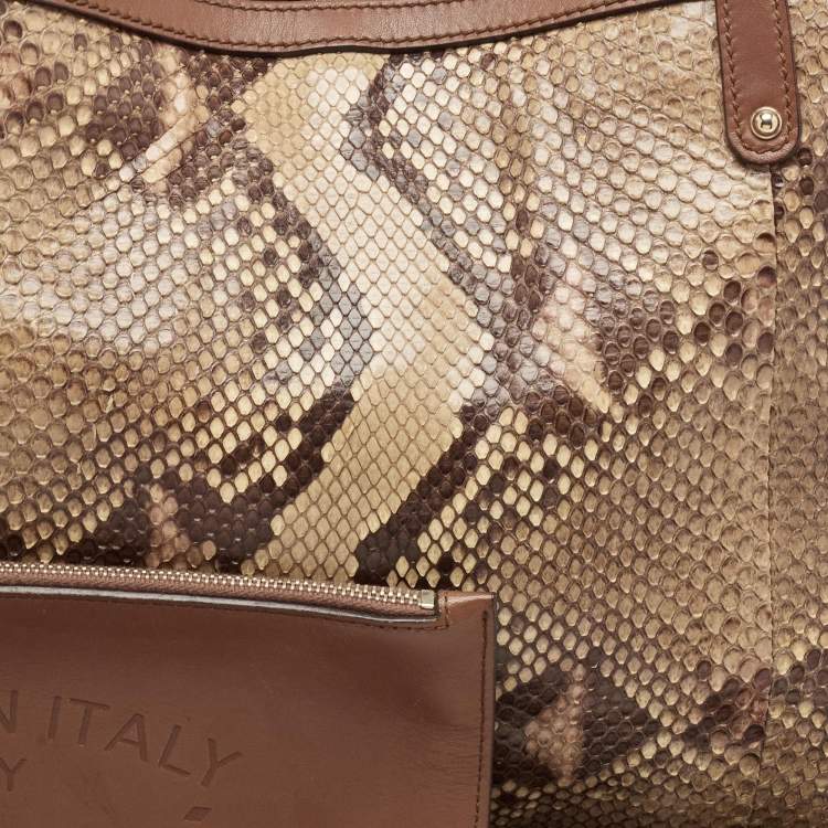 Pre Owned Gucci Brown Python and Leather Craft Tote