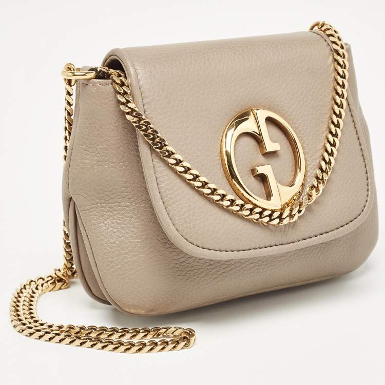 Pre Owned Gucci Beige Leather Small 1973 Chain Crossbody Bag