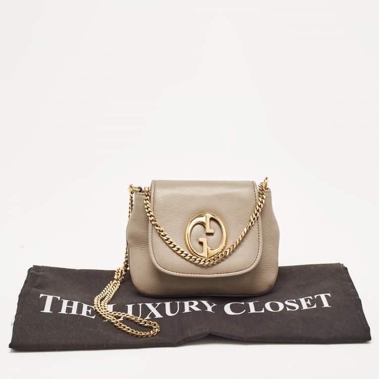 Pre Owned Gucci Beige Leather Small 1973 Chain Crossbody Bag