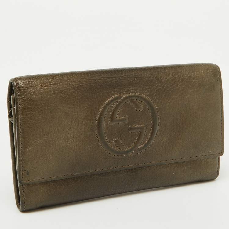 Pre Owned Gucci Brown Leather Soho Flap Continental Wallet