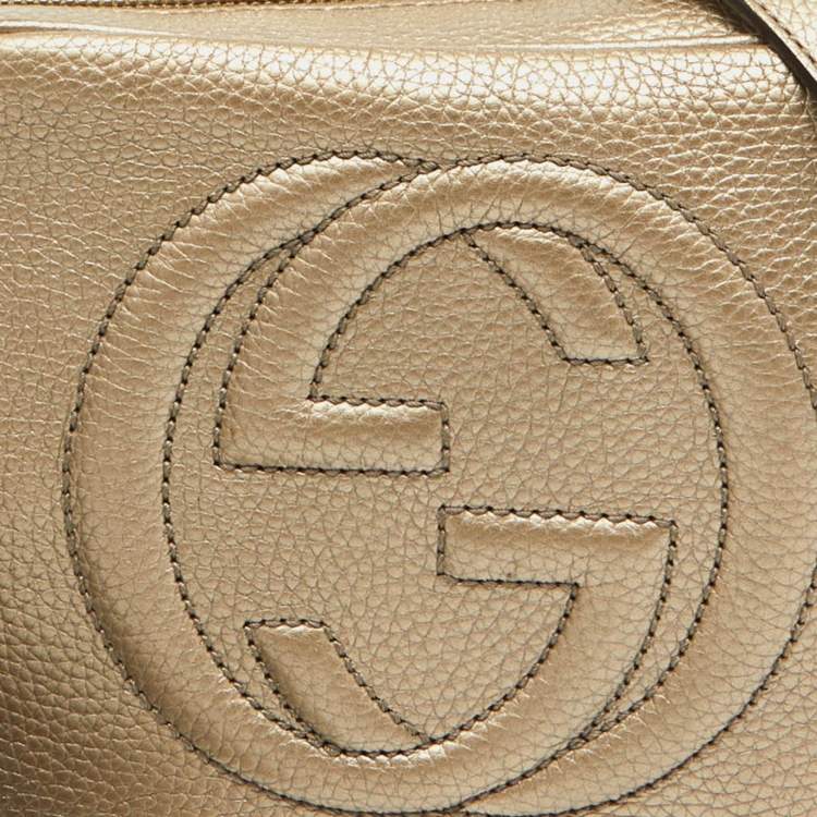 Pre Owned Gucci Metallic Beige Leather Small Soho Shoulder Bag