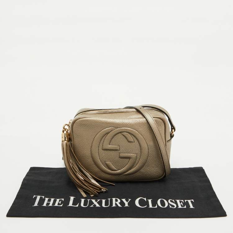 Pre Owned Gucci Metallic Beige Leather Small Soho Shoulder Bag