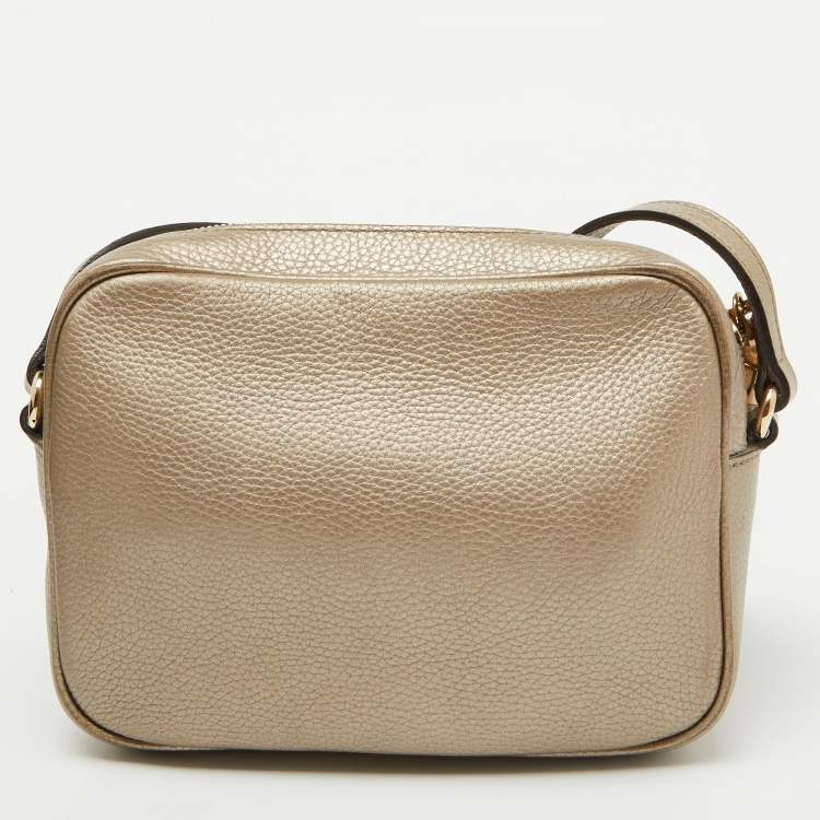 Pre Owned Gucci Metallic Beige Leather Small Soho Shoulder Bag