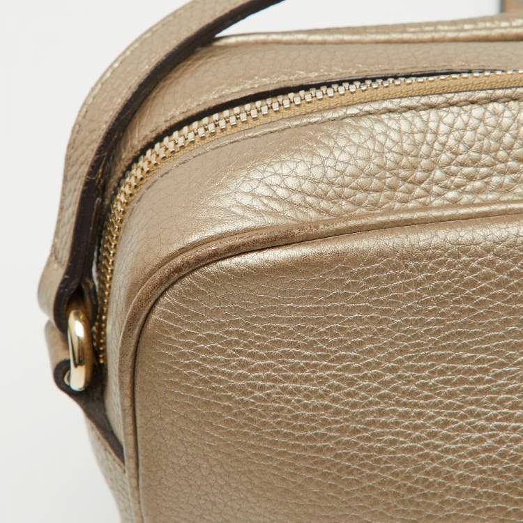 Pre Owned Gucci Metallic Beige Leather Small Soho Shoulder Bag