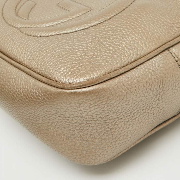 Pre Owned Gucci Metallic Beige Leather Small Soho Shoulder Bag