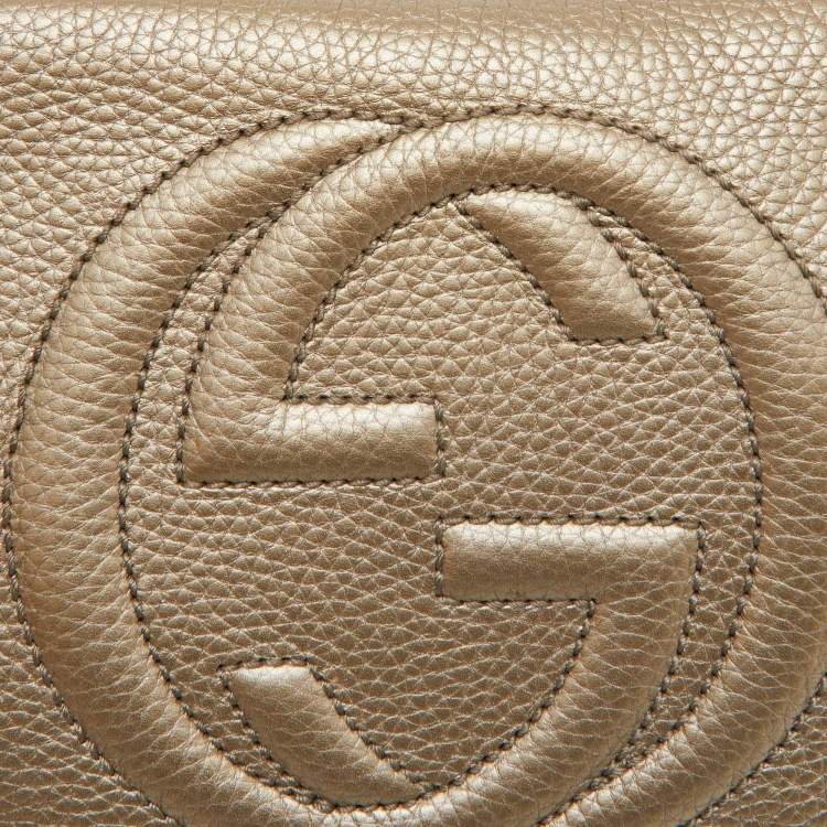 Pre Owned Gucci Metallic Beige Leather Small Soho Shoulder Bag