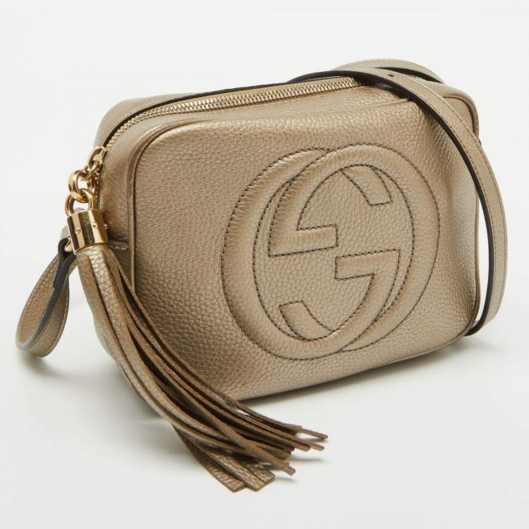 Pre Owned Gucci Metallic Beige Leather Small Soho Shoulder Bag