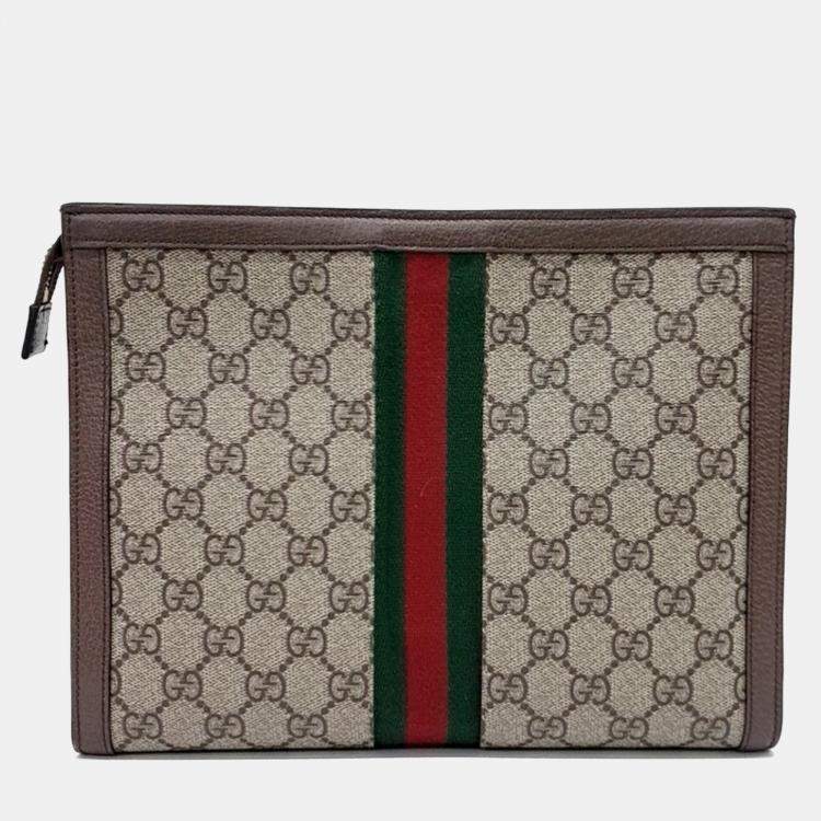 Pre Owned Gucci Beige Brown PVC Ophidia Clutch