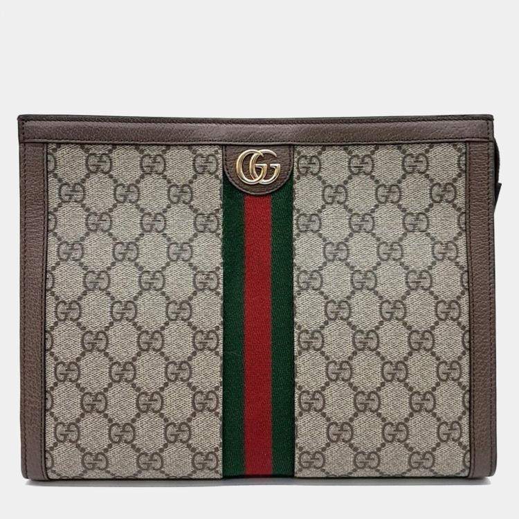 Pre Owned Gucci Beige Brown PVC Ophidia Clutch