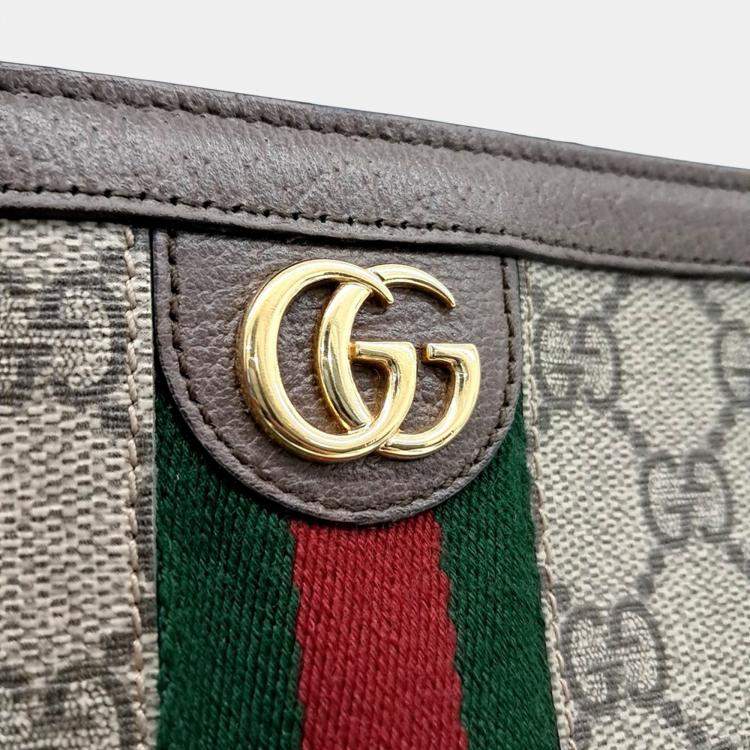 Pre Owned Gucci Beige Brown PVC Ophidia Clutch