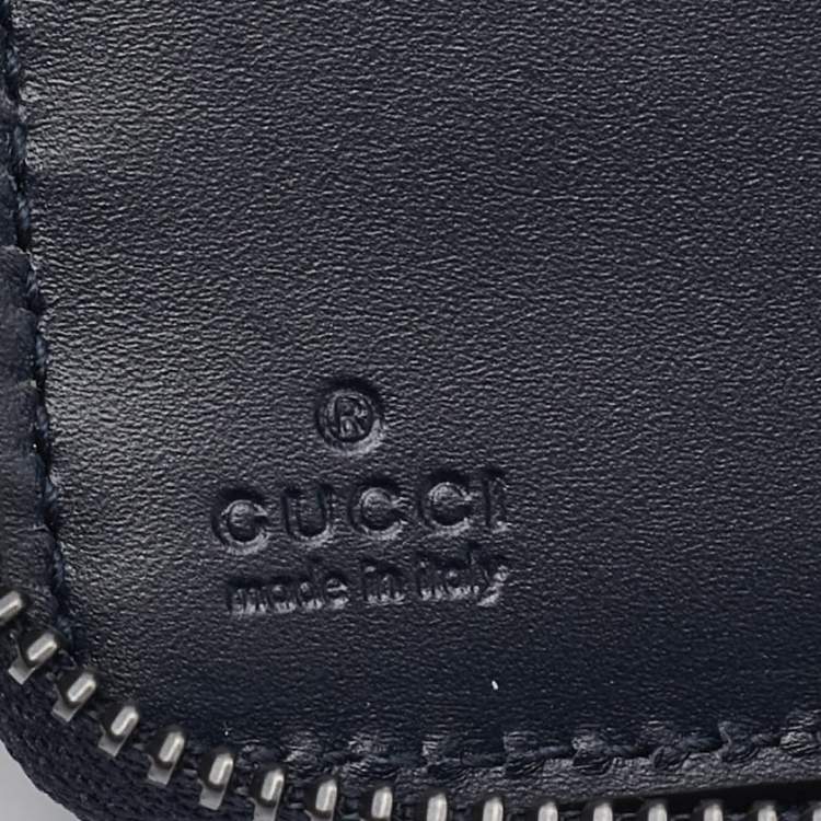Pre Owned Gucci Navy Blue Guccissima Leather Zip Around Organizer Wallet
