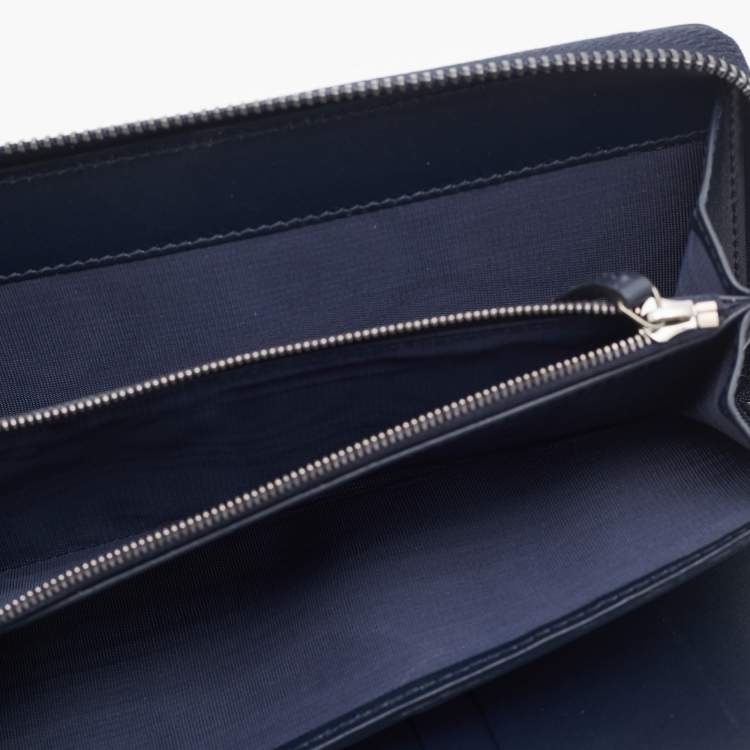 Pre Owned Gucci Navy Blue Guccissima Leather Zip Around Organizer Wallet