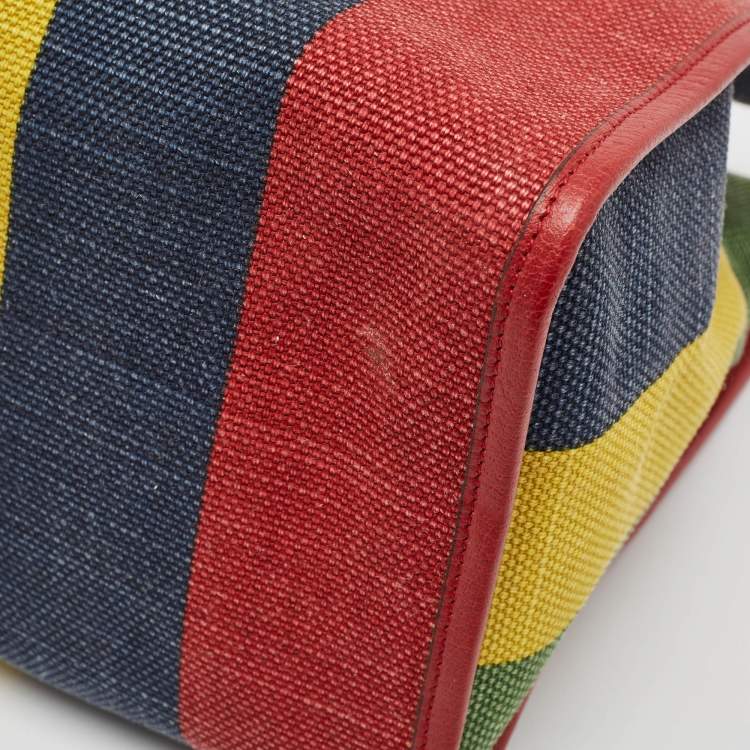Pre Owned Gucci Multicolor Canvas and Leather Logo Stripe Tote