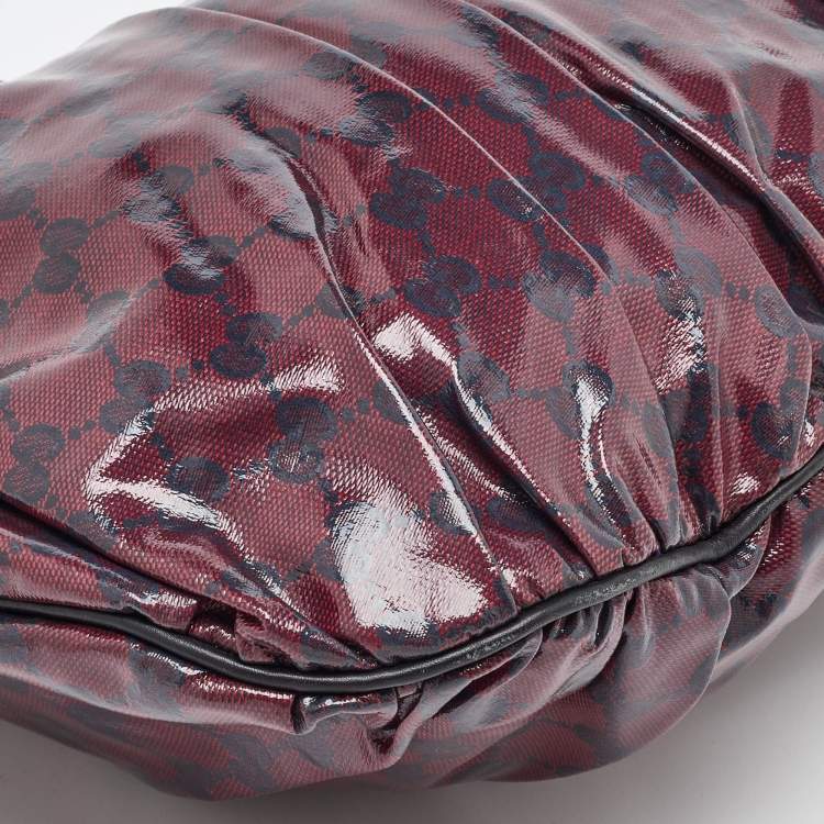 Pre Owned Gucci Burgundy/Black GG Crystal Canvas and Leather Hysteria Hobo