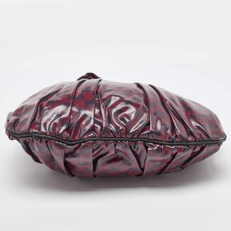 Pre Owned Gucci Burgundy/Black GG Crystal Canvas and Leather Hysteria Hobo