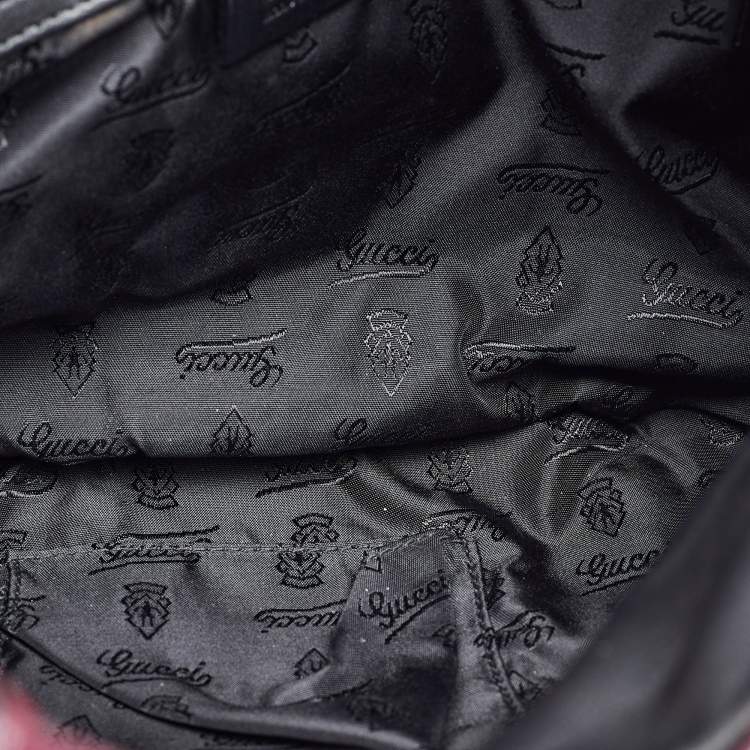 Pre Owned Gucci Burgundy/Black GG Crystal Canvas and Leather Hysteria Hobo