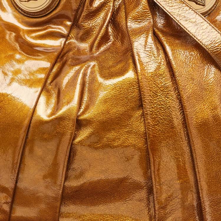 Pre Owned Gucci Gold Patent Leather Large Hysteria Hobo