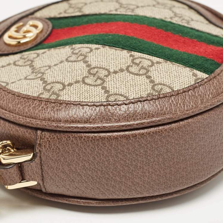 Pre Owned Gucci Beige GG Supreme Canvas and Leather Ophidia Round Wristlet Pouch