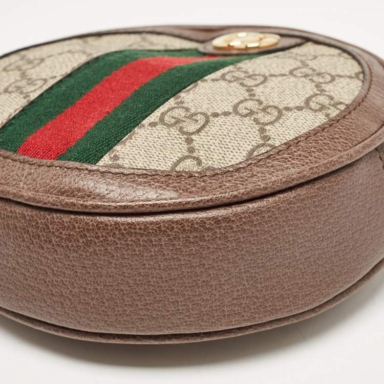 Pre Owned Gucci Beige GG Supreme Canvas and Leather Ophidia Round Wristlet Pouch