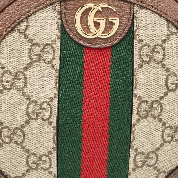 Pre Owned Gucci Beige GG Supreme Canvas and Leather Ophidia Round Wristlet Pouch