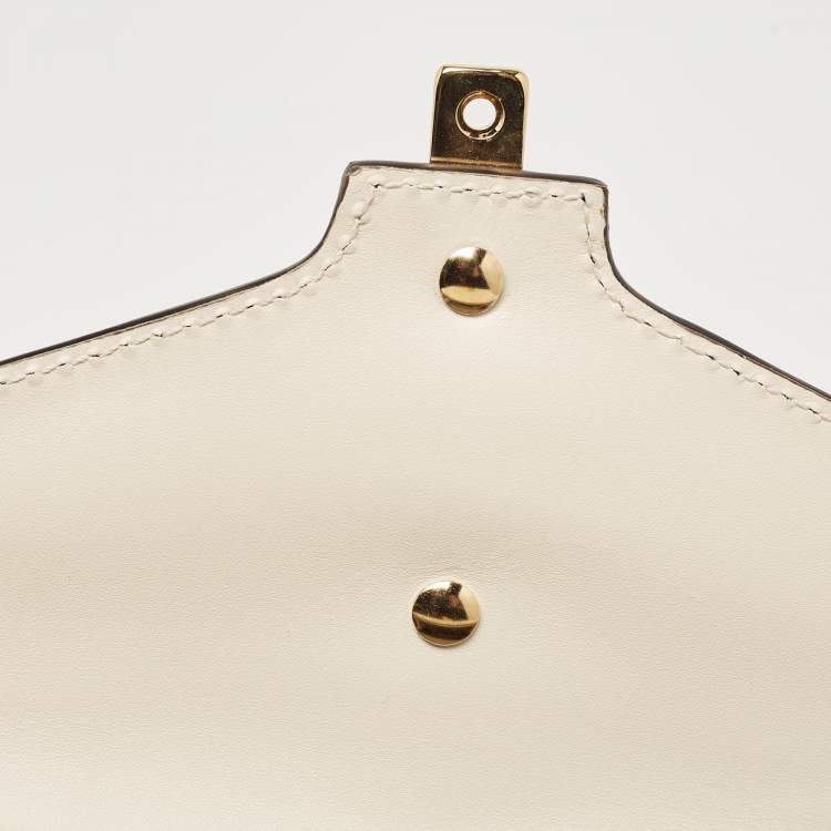 Pre Owned Gucci White Leather Mini Web Chain Sylvie Top Handle Bag