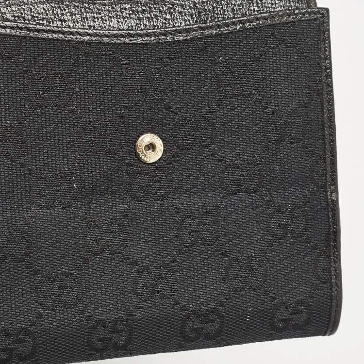 Pre Owned Gucci Black GG Canvas and Leather Abbey Compact Wallet