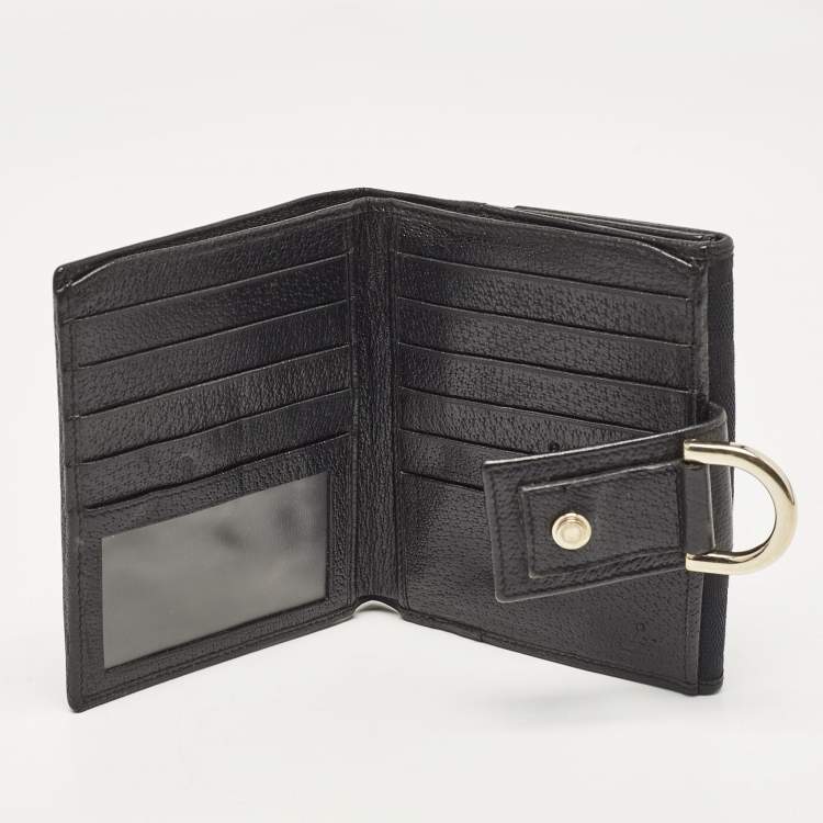 Pre Owned Gucci Black GG Canvas and Leather Abbey Compact Wallet