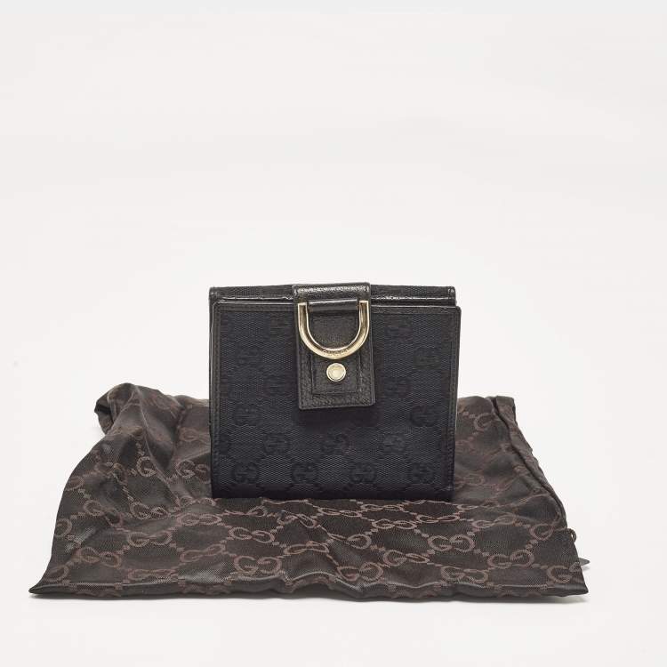 Pre Owned Gucci Black GG Canvas and Leather Abbey Compact Wallet