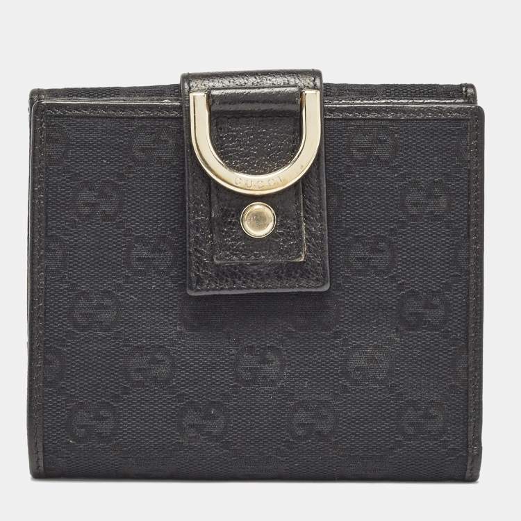Pre Owned Gucci Black GG Canvas and Leather Abbey Compact Wallet