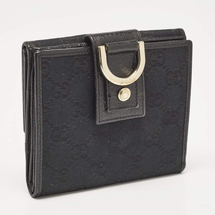 Pre Owned Gucci Black GG Canvas and Leather Abbey Compact Wallet
