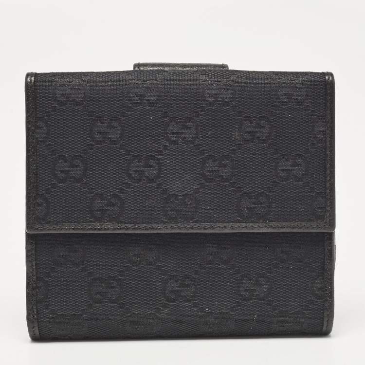 Pre Owned Gucci Black GG Canvas and Leather Abbey Compact Wallet