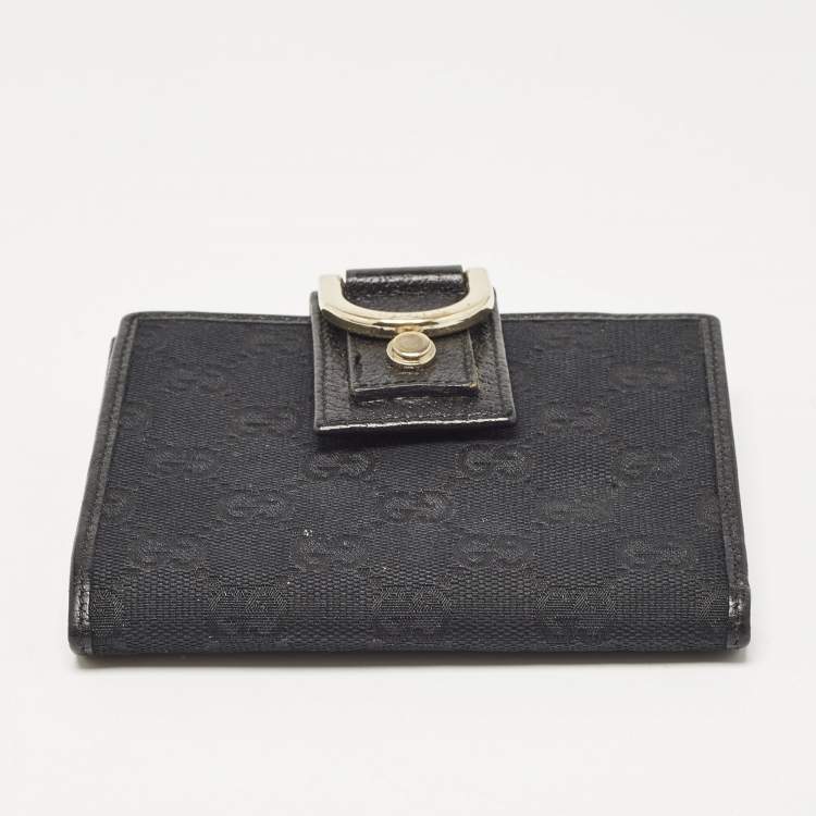 Pre Owned Gucci Black GG Canvas and Leather Abbey Compact Wallet