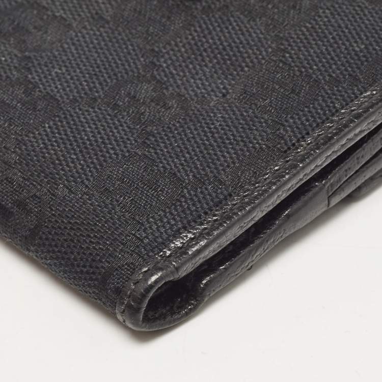 Pre Owned Gucci Black GG Canvas and Leather Abbey Compact Wallet