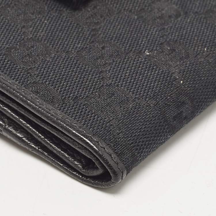 Pre Owned Gucci Black GG Canvas and Leather Abbey Compact Wallet